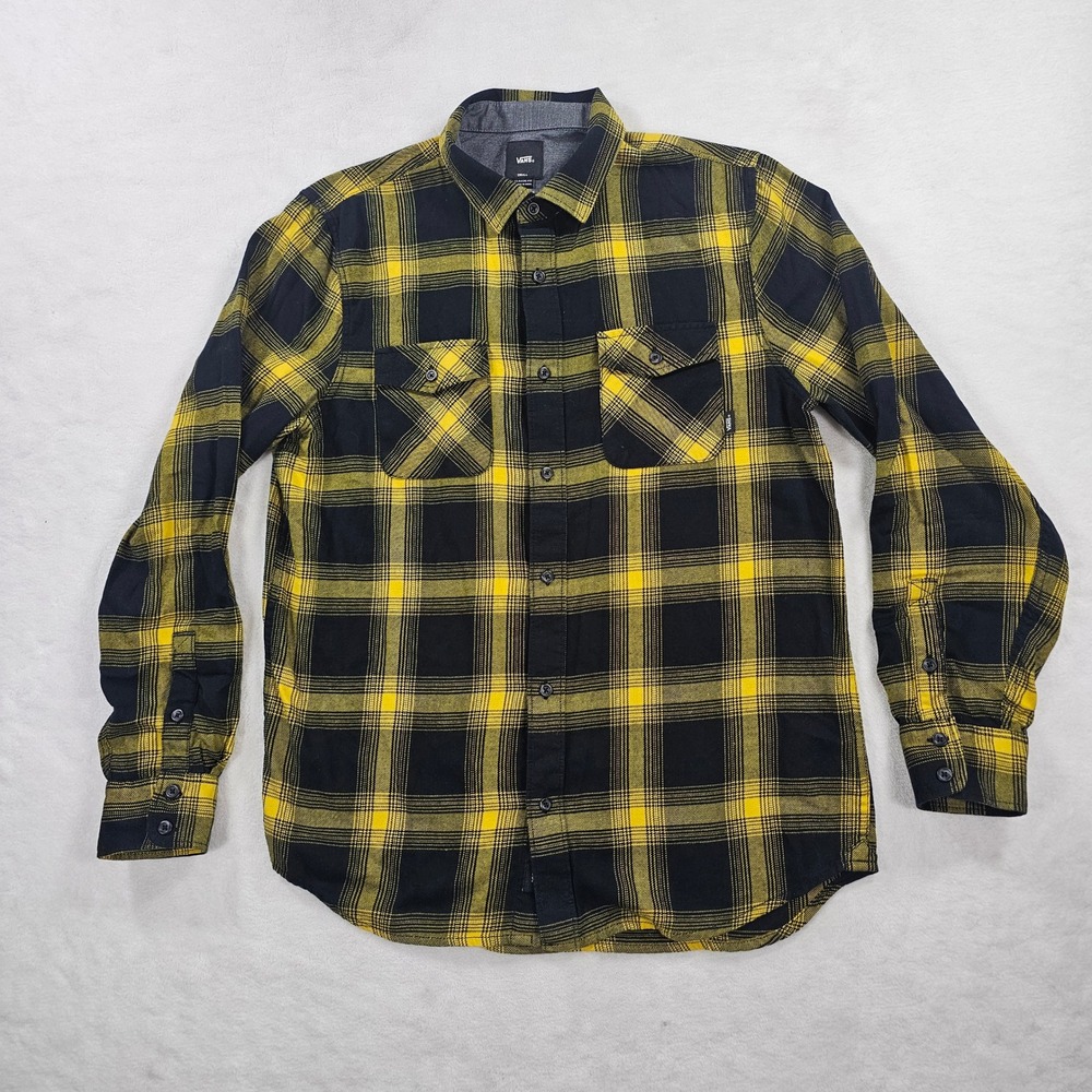 Vans Mens Classic Fit Yellow Black Plaid Flannel Shirt VN0A3HL38YY Small